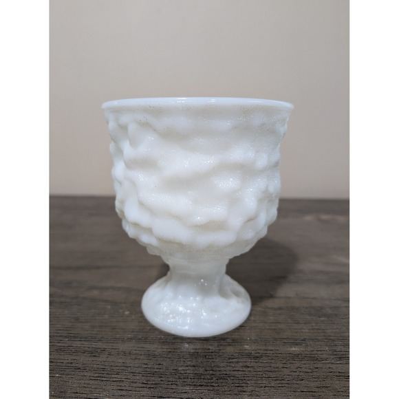 Other - Vintage Milk Glass Goblet White Good Textured Bark Pattern Vase Decor made USA